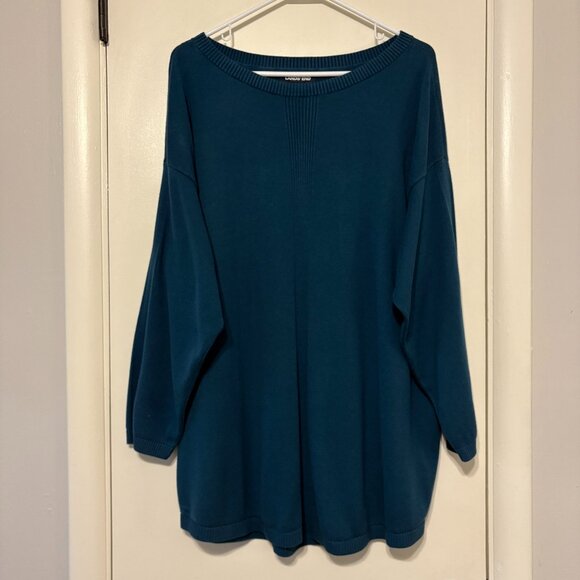 Lands' End Women's Plus Long-Sleeve Cotton Blend Tunic Sweater Top 2X Blue - Picture 1 of 9
